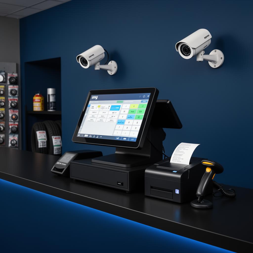 Equipo punto de venta para vulcanizadora — terminal, impresora, escáner y cámaras CCTV